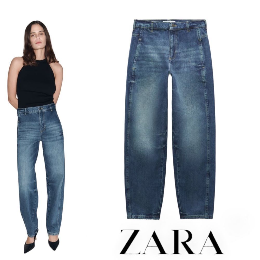 Zara Mid Wash Blue Straight-Leg Jeans
